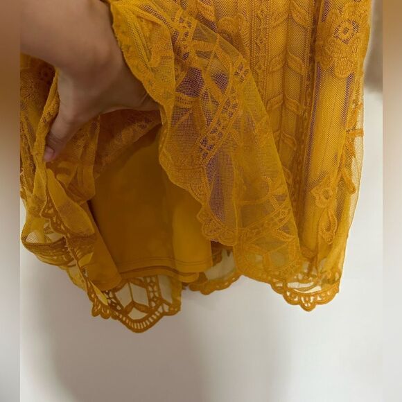Altar’d State Tabatha Mustard Yellow Golden Long Sleeve Lace Mini Dress - Picture 6 of 9